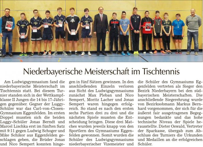 2018-01-23 TAGBLATT. Niederbayerische Meisterschaft im Tischtennis