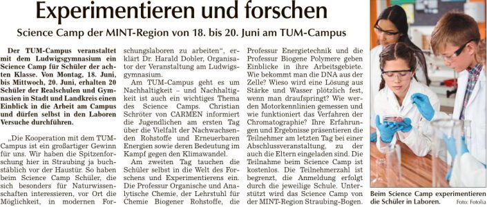 2018-06-12 TAGBLATT. Science Camp
