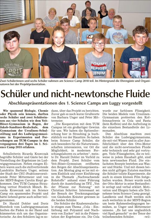2018-06-26 TAGBLATT. Science Camp