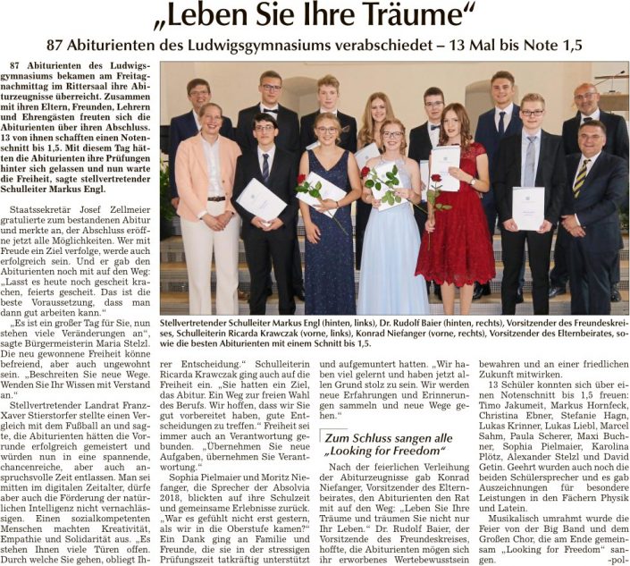 2018-07-02 TAGBLATT. Abitur-Verabschiedung