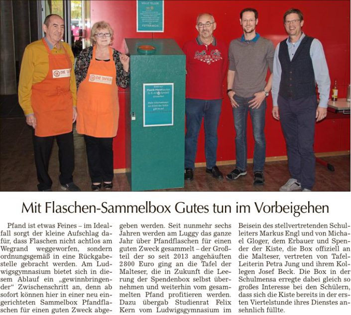 2018-10-12 TAGBLATT. Flaschen-Sammelbox