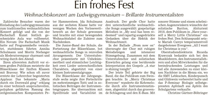 2018-12-27 TAGBLATT. Weihnachtskonzert