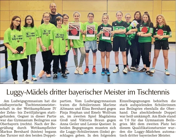 2019-02-23 TAGBLATT. Tischtennis Mädchen