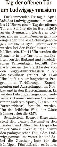2019-04-01 TAGBLATT. Tag der offenen Tür