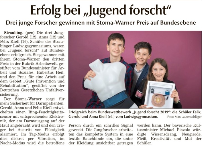 2019-05-21 TAGBLATT. Erfolg bei Jugend forsch